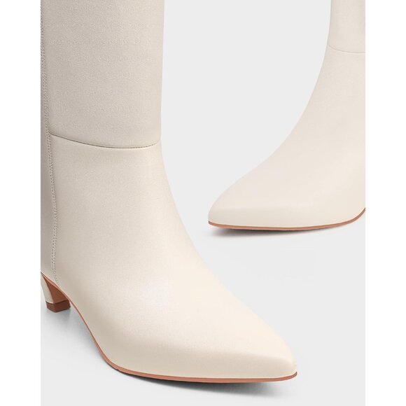 Women White Polyurethane Over the Knee Square Toe Block Heel Long Zipper Boots - Picture 5 of 9